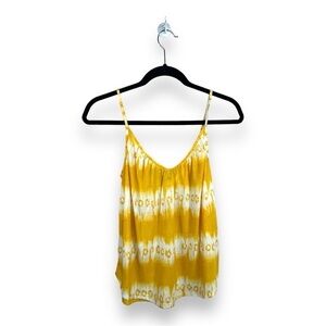 SMALL H&M YELLOW WHITE TIE DYE TANK BOHO HIPPIE CASUAL STRETCH VNECK